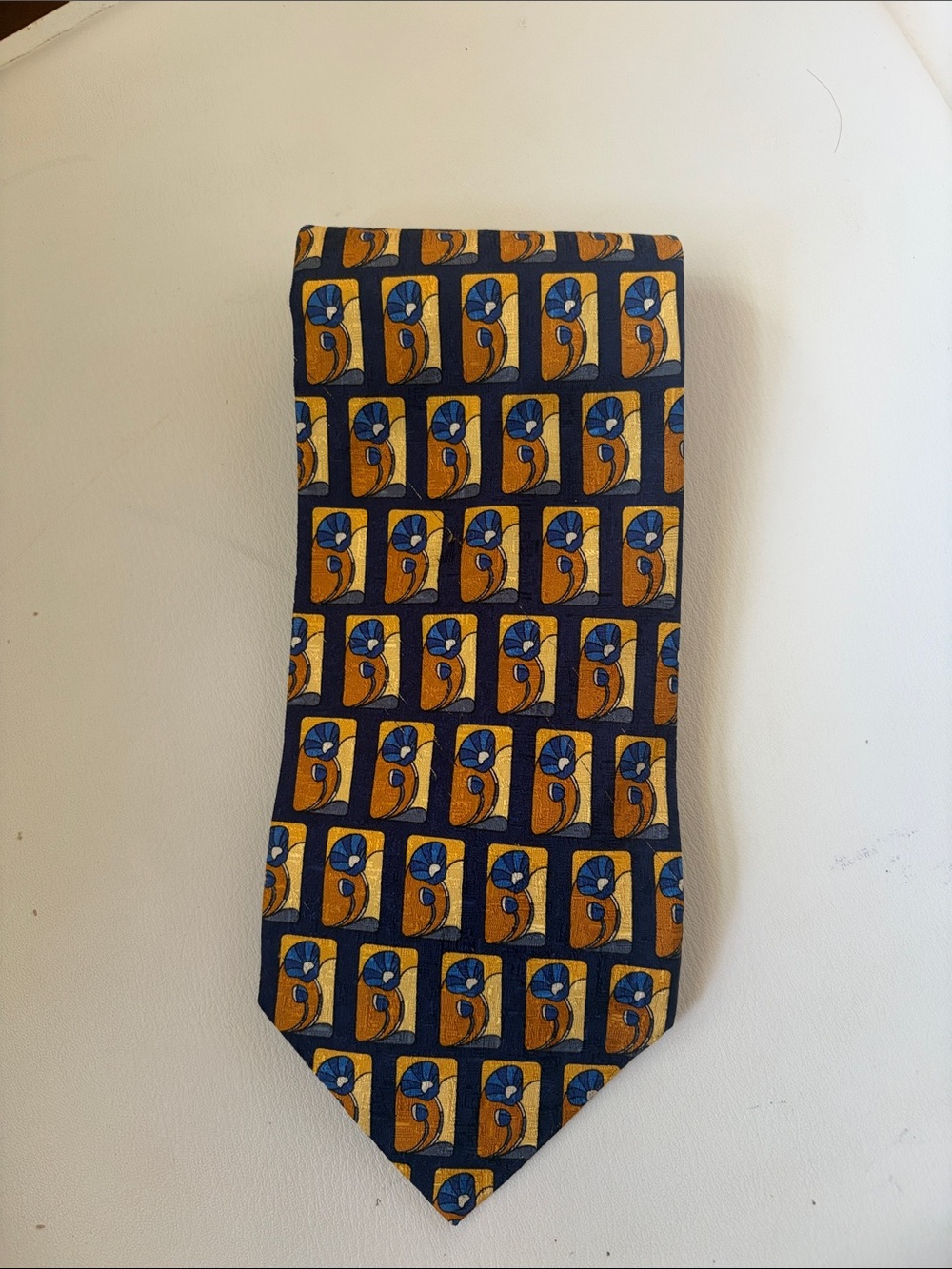 Ermenegildo Zegna Navy and Gold Patterned Silk Tie